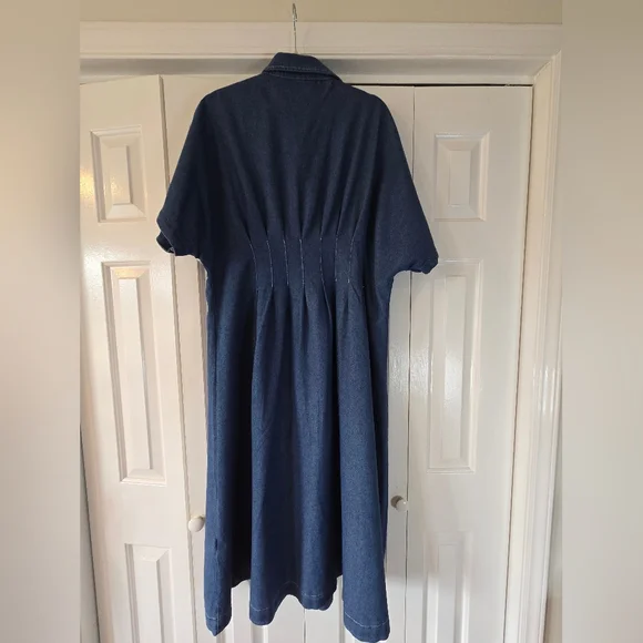 Women’s Blue Denim Button-Front Midi Dress Size XL - Picture 4 of 5